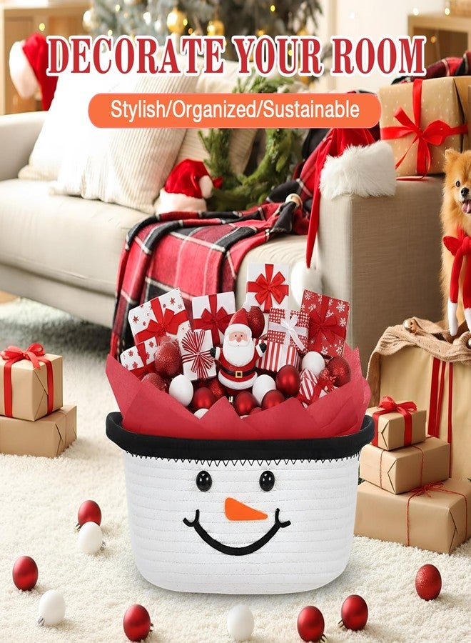 زوبيل سلة زوبيل المنسوجة لعيد الميلاد مع حقيبة هدايا وشريط وورق مناديل أحمر مزين برمز رجل الثلج، سلة تخزين منسوجة فارغة، سلة زينة للعطلات لهدايا عيد الميلاد، 12 × 8 × 5 بوصة - Image 3